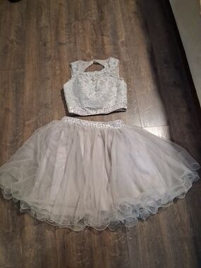 Silver Two-Piece Tutu Costume Party Prom Dress